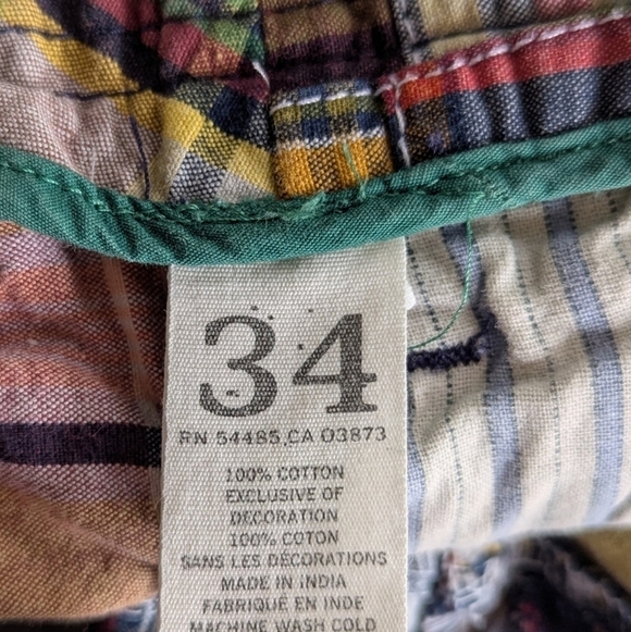 VTG Y2K AEO Madras Plaid Patchwork Shorts Flat Front Size 34 - Picture 9 of 10